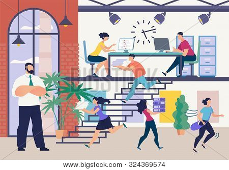 Leader Boss Chief, Executive Manager Controlling Office Work. People Coworkers Doing Job Fast, Rushi