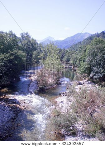 Mighty Descent Of Guena River As It Passes Through Cangas De Onis July 5, 2010. Asturias, Spain, Eur