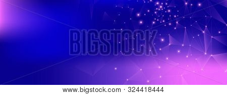 Technology Finance. Big Data Architecture. Blue Polygonal Wallpaper. Purple 3d Minimal Texture. Tech
