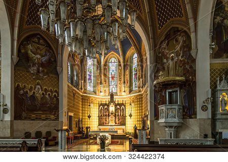 Bled,slovenia - September 2,2019 - View At The Interior Of Saint Martin Church In Bled. Bled Is A To