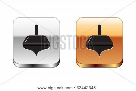 Black Hanukkah Dreidel Icon Isolated On White Background. Silver-gold Square Button. Vector Illustra