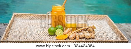Drink Jamu. Indonesian Traditional Drink In Bali Banner, Long Format