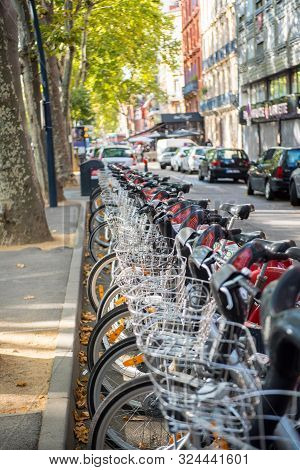 Toulouse, France : 2019 September 15 :   A Row Of Bicycle Operated By Obike Are Parking In Front Of 