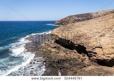 Waves Breaking On Dramatic Cliffs On Southern Coast, Montana Pelada Mountain, Tenerife, Canary Islan