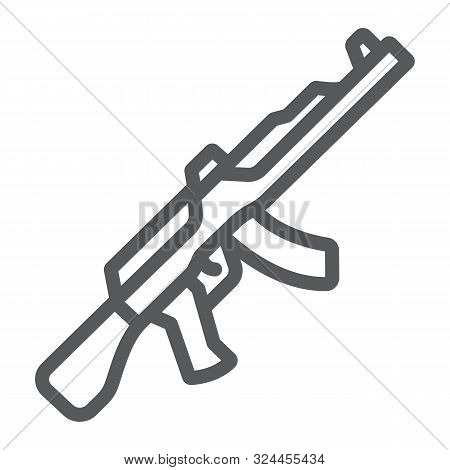 Ak47 Line Icon, Rifle And Military, Machine Gun Sign, Vector Graphics, A Linear Pattern On A White B