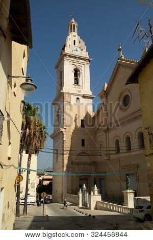 Xativa, Valenciana, Spain - Sept 17 2019 : View Of Xativa Streets With People Wandering About