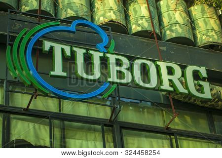 Hoi An, Vietnam, June 26, 2019: Hoi An City Center, Tuborg Beer Sign On A Building