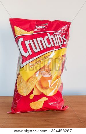 Pruszcz Gdanski, Poland - June 9, 2019: Lorenz Crunchips Honey And Mustard Flavored Chips.
