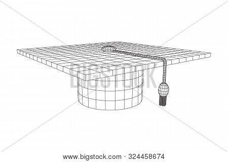 Education Graduation Academic Cap. Wireframe Low Poly Mesh Vector Illustration.