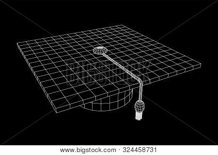 Education Graduation Academic Cap. Wireframe Low Poly Mesh Vector Illustration.