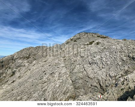 Mutteristock Mountain Above The Wagital Valley (waegital Or Wägital) And Alpine Lake Wagitalersee (w
