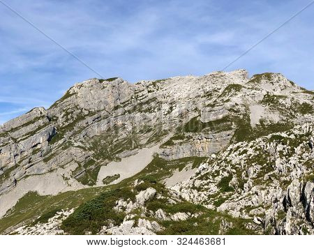 Mutteristock Mountain Above The Wagital Valley (waegital Or Wägital) And Alpine Lake Wagitalersee (w