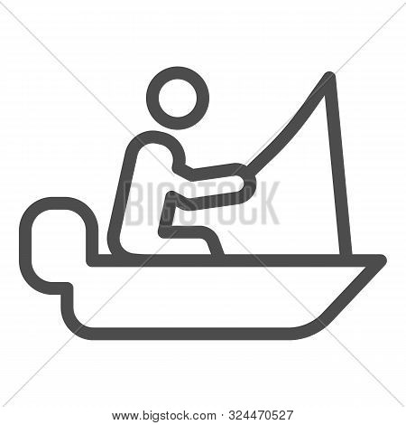 Man Cath Fish On Fishing Rod Line Icon. Boat With Fisherman Vector Illustration Isolated On White. F