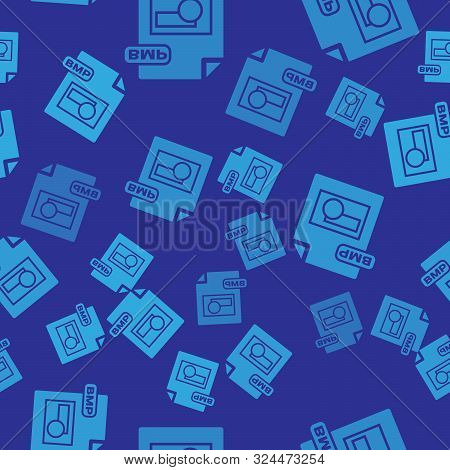 Blue Bmp File Document. Download Bmp Button Icon Isolated Seamless Pattern On Blue Background. Bmp F