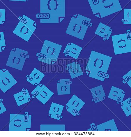 Blue Css File Document. Download Css Button Icon Isolated Seamless Pattern On Blue Background. Css F
