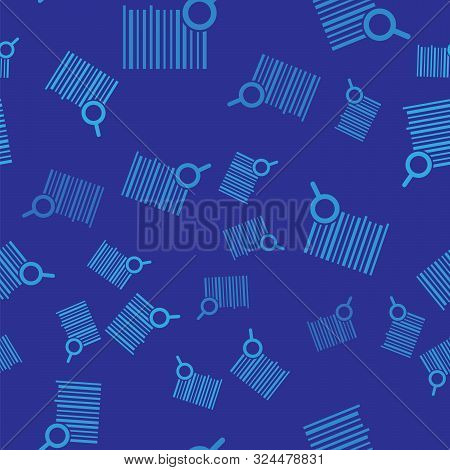 Blue Search Barcode Icon Isolated Seamless Pattern On Blue Background. Magnifying Glass Searching Ba