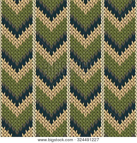 Closeup Downward Arrow Lines Knitting Texture Geometric Vector Seamless. Rug Stockinet Ornament. Cla