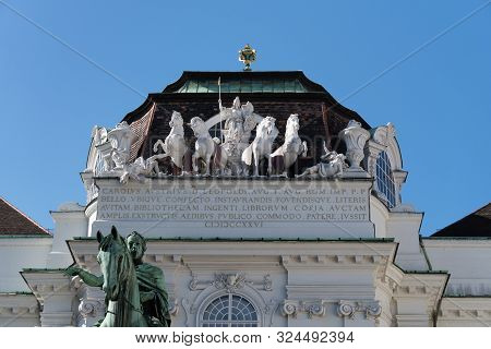 Vienna, Austria - September 21, 2019: The Court Library (hofbibliothek) Is Part Of The Austrian Nati