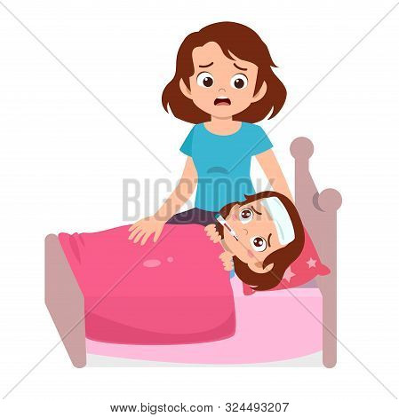 Cute Kid Sick Sleep In Bedroom With Mother