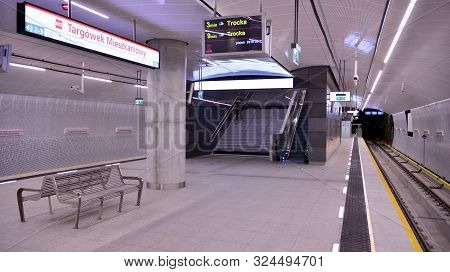 Warsaw,poland. 27 September 2019. Second Line Of Warsaw Subway System. Warsaw Metro Station Interior