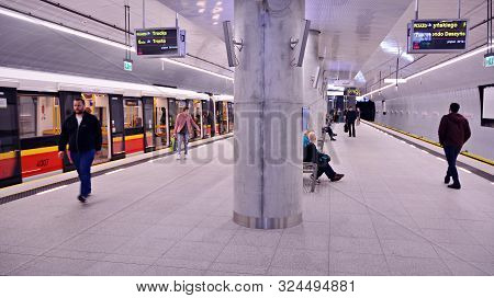 Warsaw,poland. 27 September 2019. Second Line Of Warsaw Subway System. Warsaw Metro Station Interior