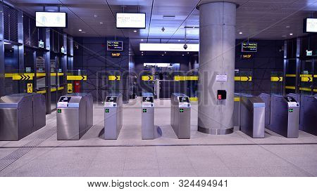 Warsaw,poland. 27 September 2019. Second Line Of Warsaw Subway System. Warsaw Metro Station Interior
