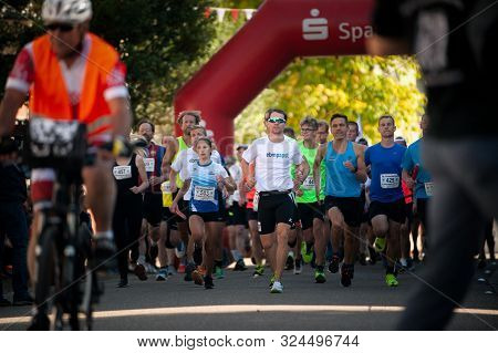 Germany, Baden Wurttemberg, Niederstetten. September 2019. Start Of 10 Km Run, Part Of Harvest Festi