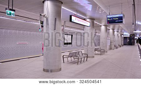 Warsaw,poland. 27 September 2019. Second Line Of Warsaw Subway System. Warsaw Metro Station Interior