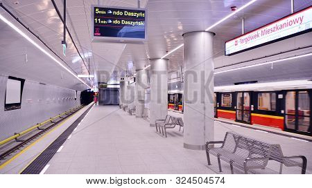 Warsaw,poland. 27 September 2019. Second Line Of Warsaw Subway System. Warsaw Metro Station Interior
