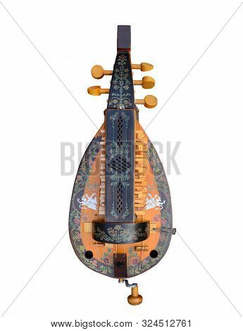 Hurdy Gurdy Medieval Musical Instrument Isolated Over White
