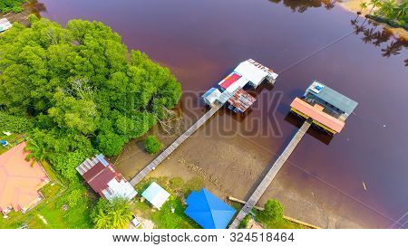 Aerial View Of Jetty For Mooring Fishing Boats In Binsulok,kuala Penyu,sabah Borneo,malaysia.kuala P