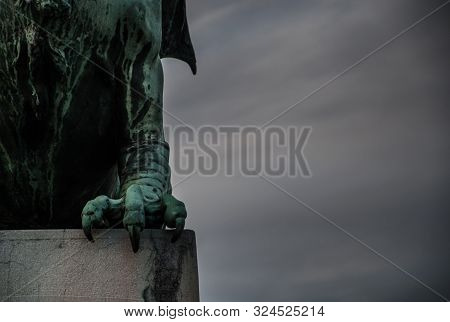 Detail Of The Dragon Statue At Dragon Bridge In Ljubljana, Slovenia
