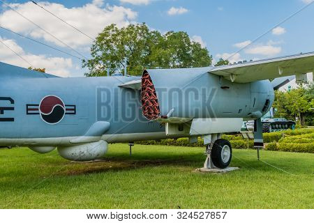 Daejeon, South Korea; September 19, 2019: Rear Side View Of Grumman S-2e Tracker Aircraft On Display