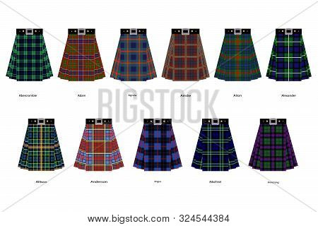 Images Of Kilts Or Skirts From Some Clan Tartans. Simplified Tartan Pattern