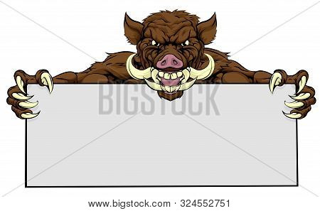 A Mean Looking Boar Razorback Mascot Holding A Sign
