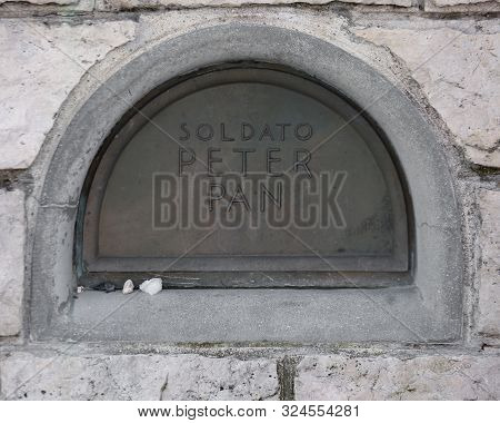 Grappa Mount, Vi, Italy - December 8, 2015: Tombstone Of An Austrian Soldier Called Peter Pan In The