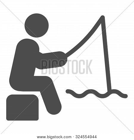 Fisheman Solid Icon. Fishing Man On The River Vector Illustration Isolated On White. Person With Fis