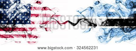 United States Of America Vs Botswana, Botswanan Smoky Mystic Flags Placed Side By Side. Thick Colore