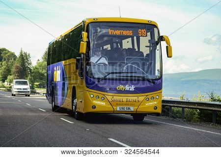 Isle Of Skye, United Kingdom - August 3, 2019: Volvo Plaxton Yn12 Csv Bus Of The Citylink Company In