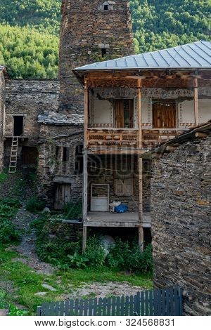 Traditional Ancient Svan Towers In Ushguli Village, Svaneti, Caucasus. Georgia. Travel.