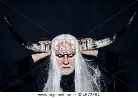 Dracula - Halloween Concept. I Got Power In Spell. Horror With Scary Halloween Man. Satan On Hell. B