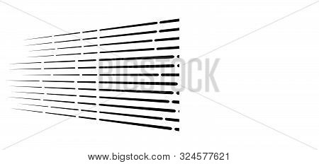Random 3D Dashed Lines In Perspective. Segmented Stripes Geometric Pattern. Vanish, Diminish Streaks