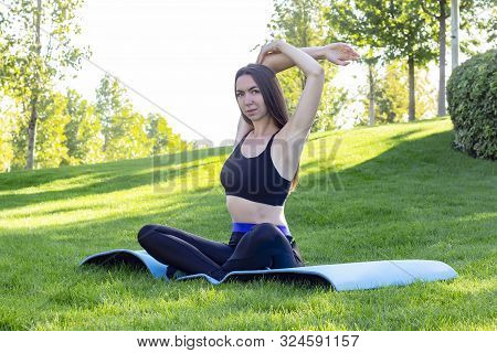 Fitness. Athlete Girl, Thlete Exercise At Outside, Woman Fitness. Young Beautiful Woman Stretching I