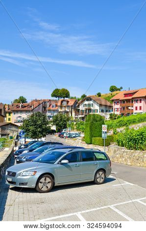 Rivaz, Switzerland - July 26, 2019: Picturesque Wine-growing Village Rivaz In Lavaux Wine Region, Sw