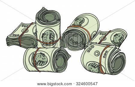 One Hundred Dollars Bundle Of Banknotes Gum. Benjamin Franklin. Comic Cartoon Pop Art Retro Vector I