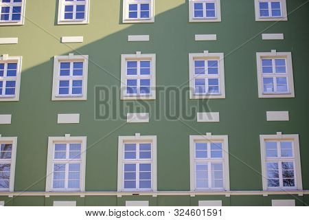 Building Of The Municipal Office In Szczecin. Characteristic Green Facade Color. The City Of Dukes O