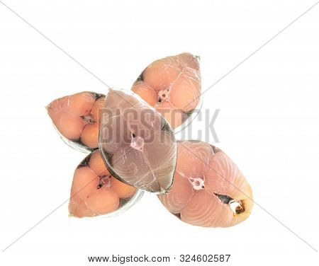 Fish Scomberomorus Pieces Isolated On White Background.