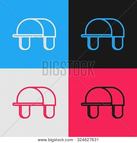 Color Line Hunter Hat Icon Isolated On Color Background. Plaid Winter Hat. Vintage Style Drawing. Ve