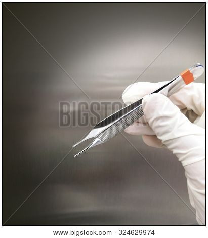 Surgeon Holding Adson Tissue Forceps In Hand