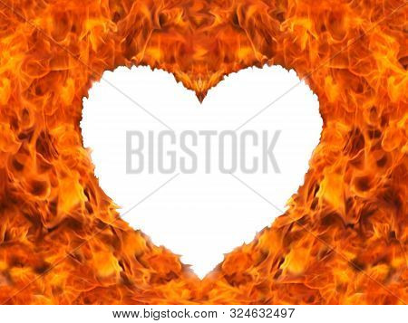 Fire Frame In The Shape Of A Heart For Valentine's Day.